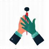 Icon for Artist Advocacy & Collaboration: Hands holding art tools illustration.