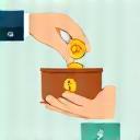 Icon representing donation: Hand with coins.